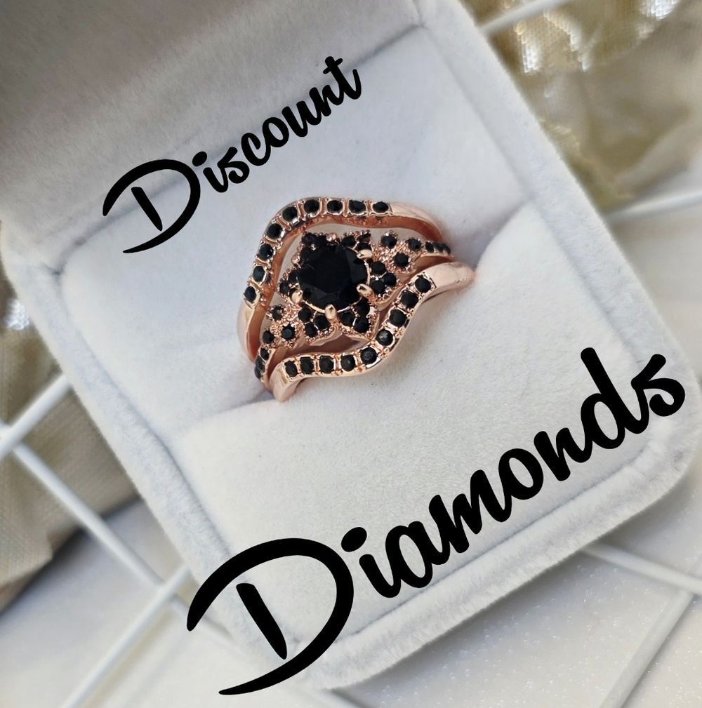 3 Piece Black Sapphire Cocktail Ring on 18K Rose Gold Over 925 Sterling Silver